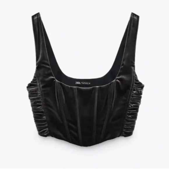 NWOT Zara grey crushed velvet corset cropped top - Picture 1 of 4